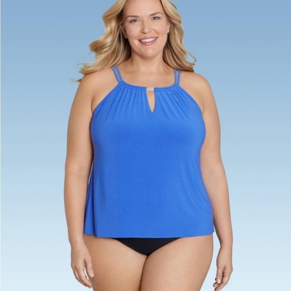 Women's UPF 50 High Neck Keyhole Tankini
Top - Aqua Green® Blue 1X new - Picture 1 of 6